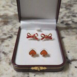 Kate Spade Red Bow and Orange Spade Earrings